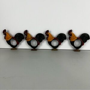 4 Hand Painted Rooster Napkin Holders